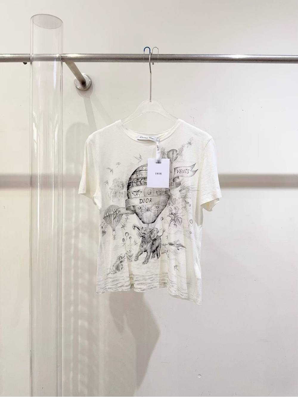 🚩steal Dior White Crewneck T-Shirt with Black Logo Tag